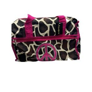J Garden Giraffe Peace Print 19 in Long Lightweight Overnight Duffel Bag
